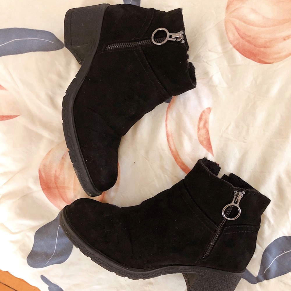 Fleece lined black ankle bootie